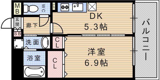 グランデル武庫之荘(1DK/5階)の間取り写真