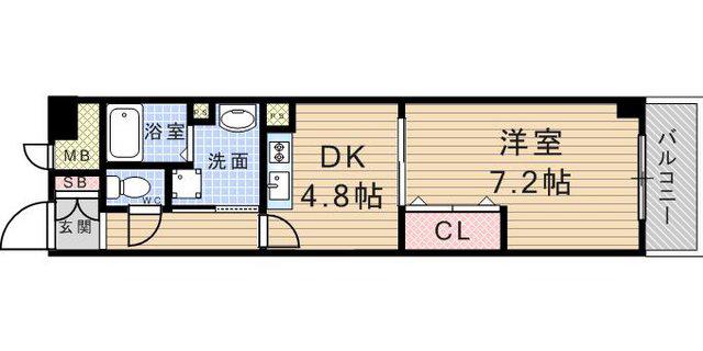 グランデル武庫之荘(1DK/3階)の間取り写真