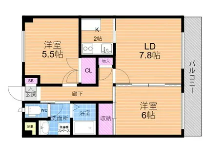 ドルチェ武庫之荘(2LDK/5階)の間取り写真