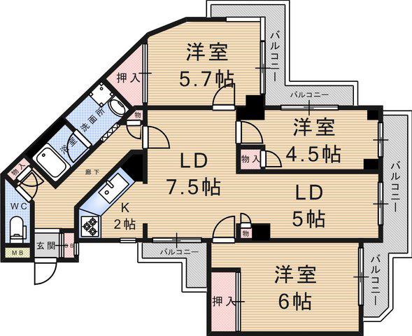 パレ武庫川 PARTⅢ(3LDK/4階)の間取り写真