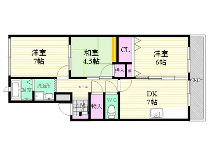 タウンハイツ武庫之荘(3DK/3階)の間取り写真