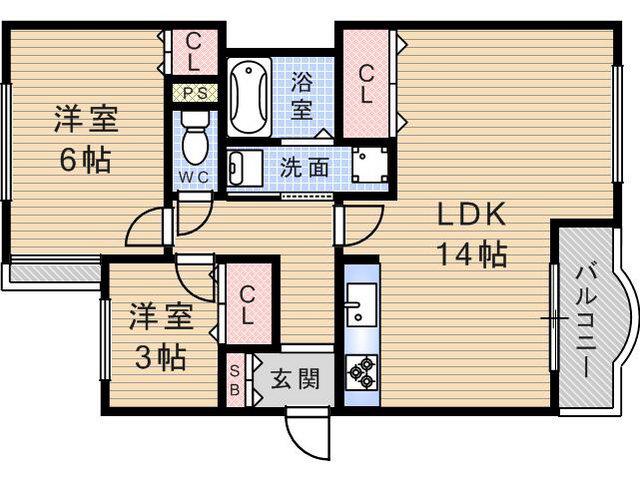 ロイヤルハイツ歌園Ⅱ(2LDK/3階)の間取り写真