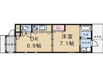 武庫之荘和(1DK/1階)の間取り写真