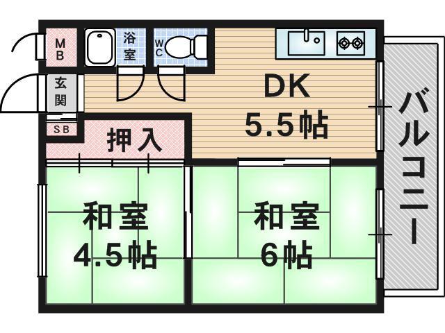 三興マンション(2DK/2階)の間取り写真