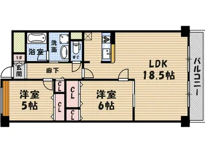 ボナール南武庫之荘(2LDK/2階)の間取り写真