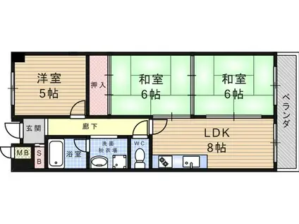 武庫之荘クラウンハイツ(3LDK/3階)の間取り写真
