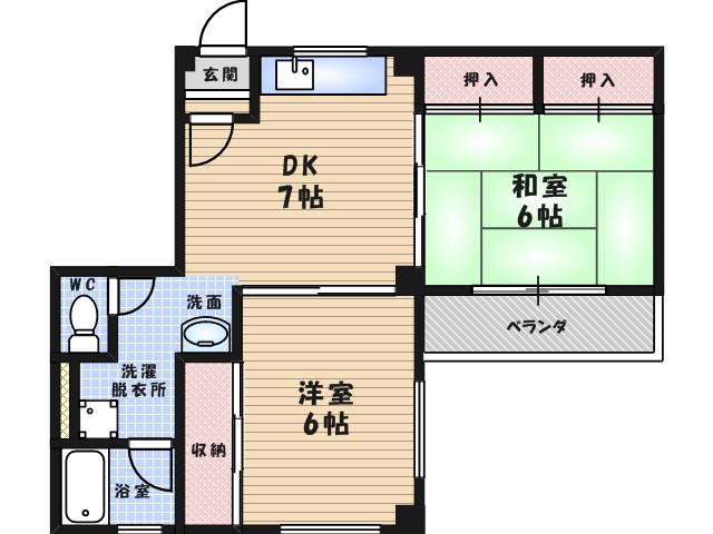 共栄コーポラス(2DK/2階)の間取り写真