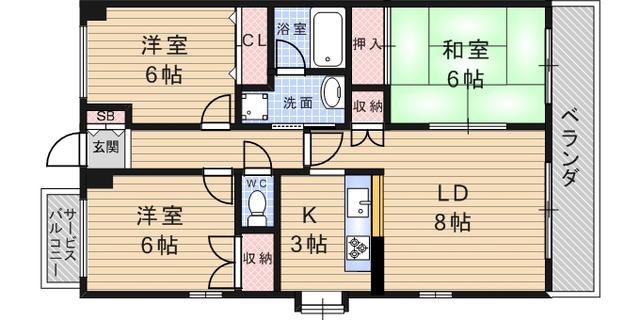 グランペ-ル(3LDK/4階)の間取り写真