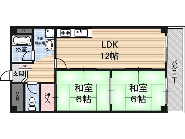 サンライズ南武庫之荘(2LDK/6階)の間取り写真