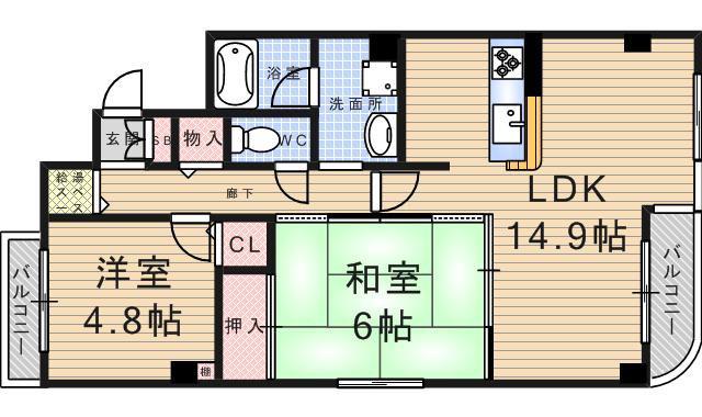 シャトー武庫之荘(2LDK/3階)の間取り写真