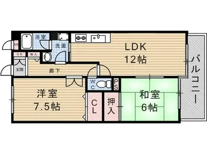 アスカディア武庫之荘(2LDK/5階)の間取り写真