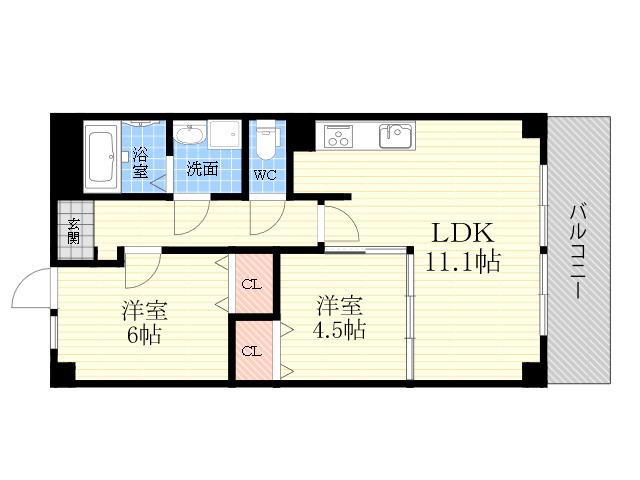 REBANGA武庫之荘アパートメント(2LDK/2階)の間取り写真