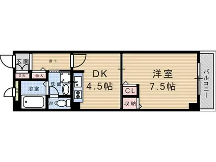 ブルネン武庫之荘(1DK/3階)の間取り写真