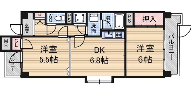 パークヒルズ津田(2DK/2階)の間取り写真