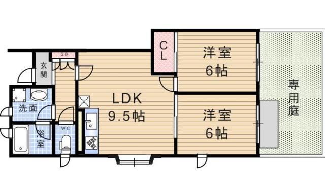 フレア2(2LDK/1階)の間取り写真