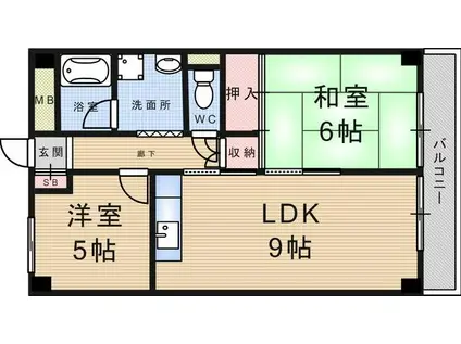 西興第2マンション(2LDK/5階)の間取り写真