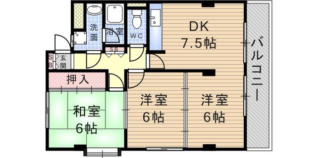 ハイツ岡口(3DK/3階)の間取り写真