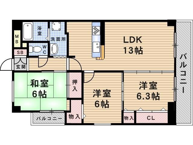 ブランナール元町(3LDK/2階)の間取り写真