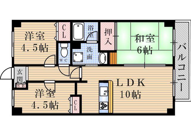 ロワイヤル百合(3LDK/5階)の間取り写真