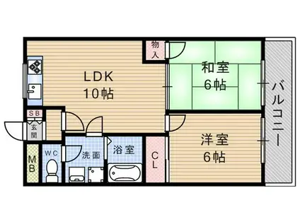 ライズ1番館(2LDK/4階)の間取り写真
