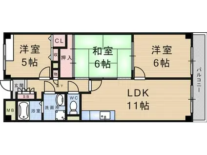 ラ・シャトーサンク(3LDK/4階)の間取り写真