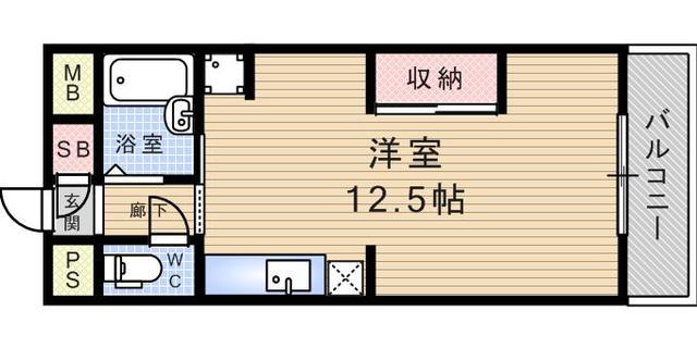 サンイースト武庫之荘(ワンルーム/2階)の間取り写真
