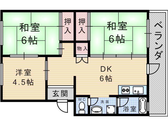 レジデンス武庫之荘(3DK/3階)の間取り写真