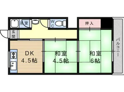 ハイツ香松(2DK/1階)の間取り写真