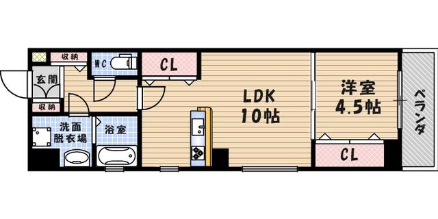 GKレジデンス武庫之荘(1LDK/4階)の間取り写真