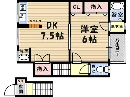 塚尾文化(1DK/2階)の間取り写真