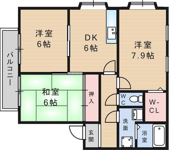 キアラ富松 A棟(3DK/2階)の間取り写真