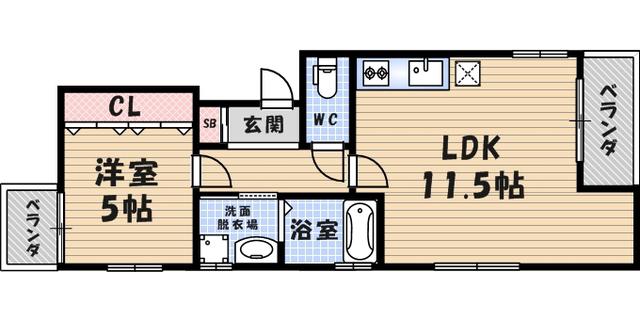 リースマンション立花(1LDK/2階)の間取り写真