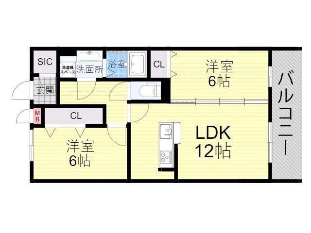 南塚口メディエートプラザⅡ(2LDK/1階)の間取り写真