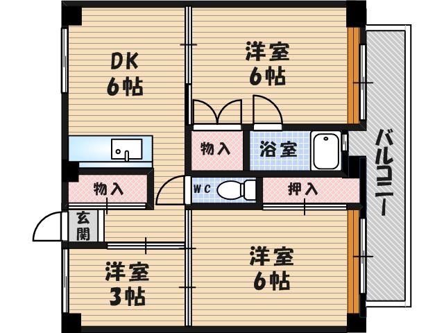 ビレッジハウス常吉 2号棟(3DK/2階)の間取り写真