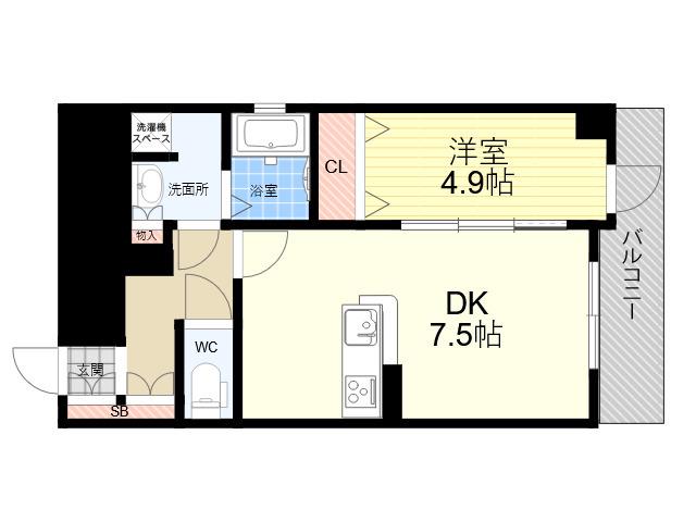 ブランTAT尼崎七松町1(1DK/10階)の間取り写真