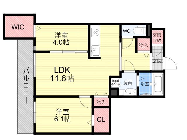 エステート武庫之荘(2LDK/3階)の間取り写真