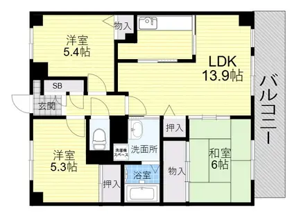 グリーンエクセル稲野(3LDK/1階)の間取り写真