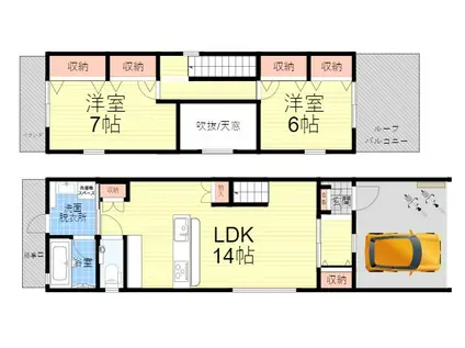 阪急神戸本線 武庫之荘駅 徒歩21分 2階建 築10年(2LDK)の間取り写真