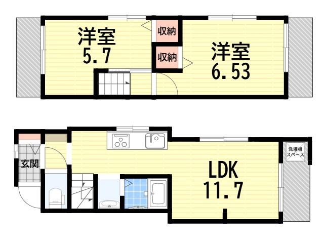 阪急神戸本線 武庫之荘駅 徒歩3分 2階建 築51年(2LDK)の間取り写真