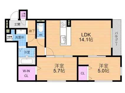 グロワール ヒロ(2LDK/1階)の間取り写真