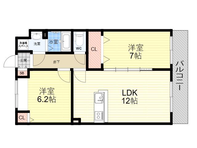 ボヌール 武庫(2LDK/3階)の間取り写真