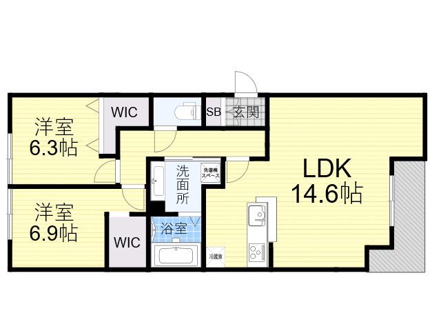 JR東海道・山陽本線 立花駅 徒歩4分 3階建 築3年(2LDK/2階)の間取り写真