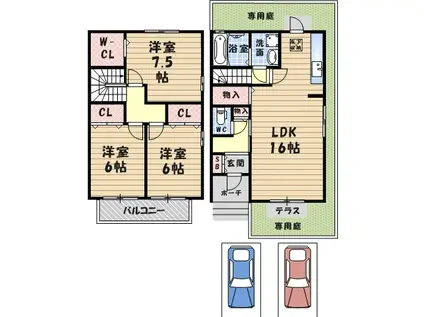 樋口タウンハウス A棟(3LDK)の間取り写真