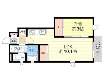 TRINITY DUO 塚口12(1LDK/1階)の間取り写真