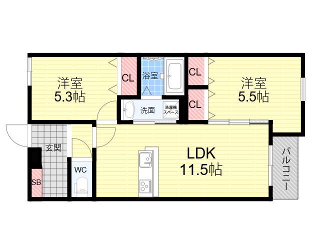イーリスハイツ富松(2LDK/2階)の間取り写真