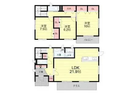 JR東海道・山陽本線 立花駅 徒歩14分 2階建 築24年(3LDK)の間取り写真