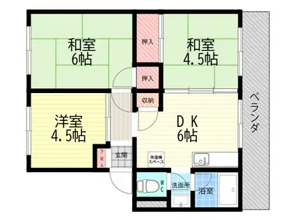 仁川リバーサイドハイツB棟(3DK/4階)の間取り写真