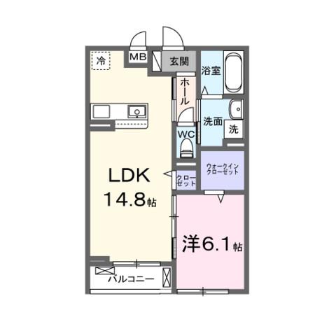 リヴァーサイド ヴィラ(1LDK/2階)の間取り写真