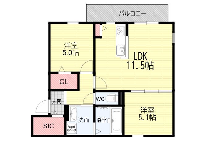 ユアメゾン 富松(2LDK/1階)の間取り写真
