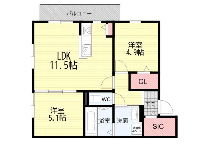ユアメゾン 富松(2LDK/1階)の間取り写真